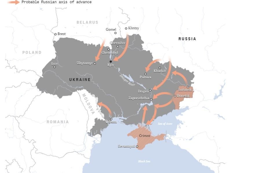 Разведка США показала 9 возможных маршрутов наступления армии РФ на Украину